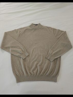 Bachrach Men's Merino Wool Silk Blend Knit Sweater Beige Mock Neck Pullover XL